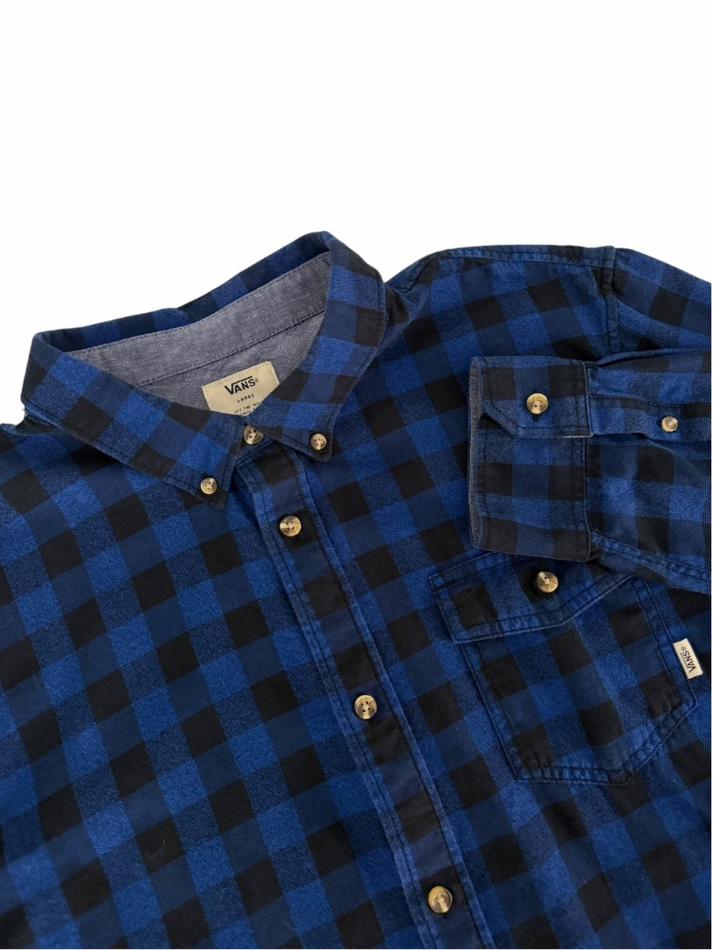VANS Blue Black Buffalo Plaid Cotton Flannel Button Down Shirt size L